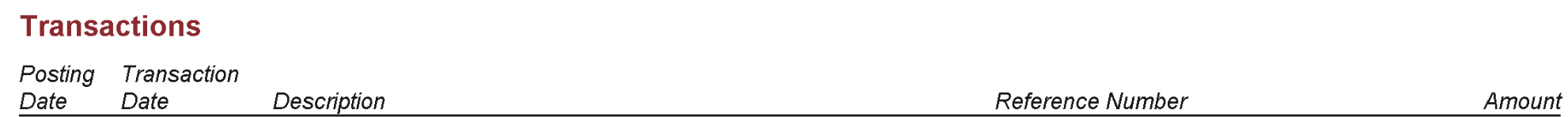 Bank of America transaction table header showing Posting Date, Transaction Date, Description, Reference Number, Amount
