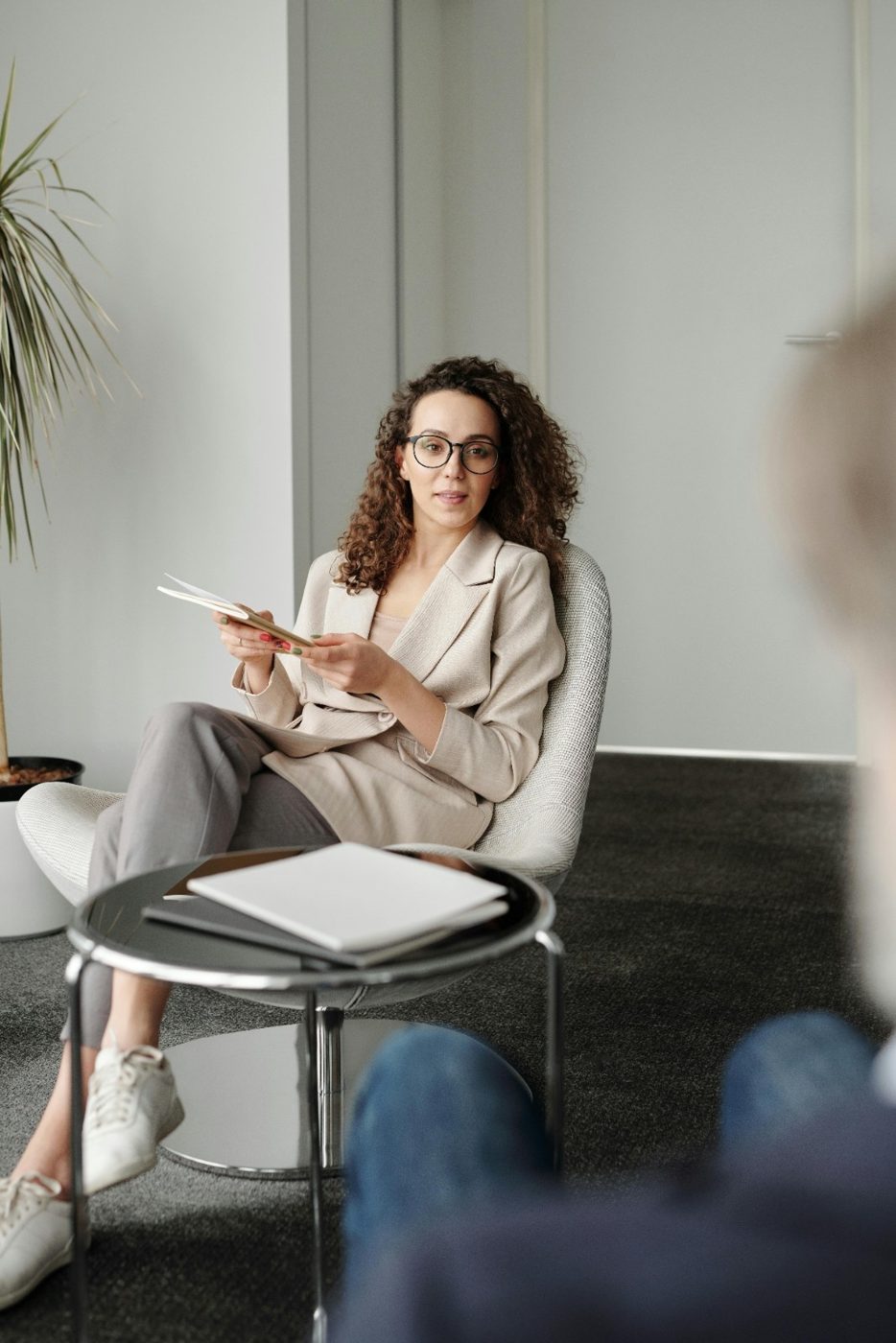 A woman working through a call
